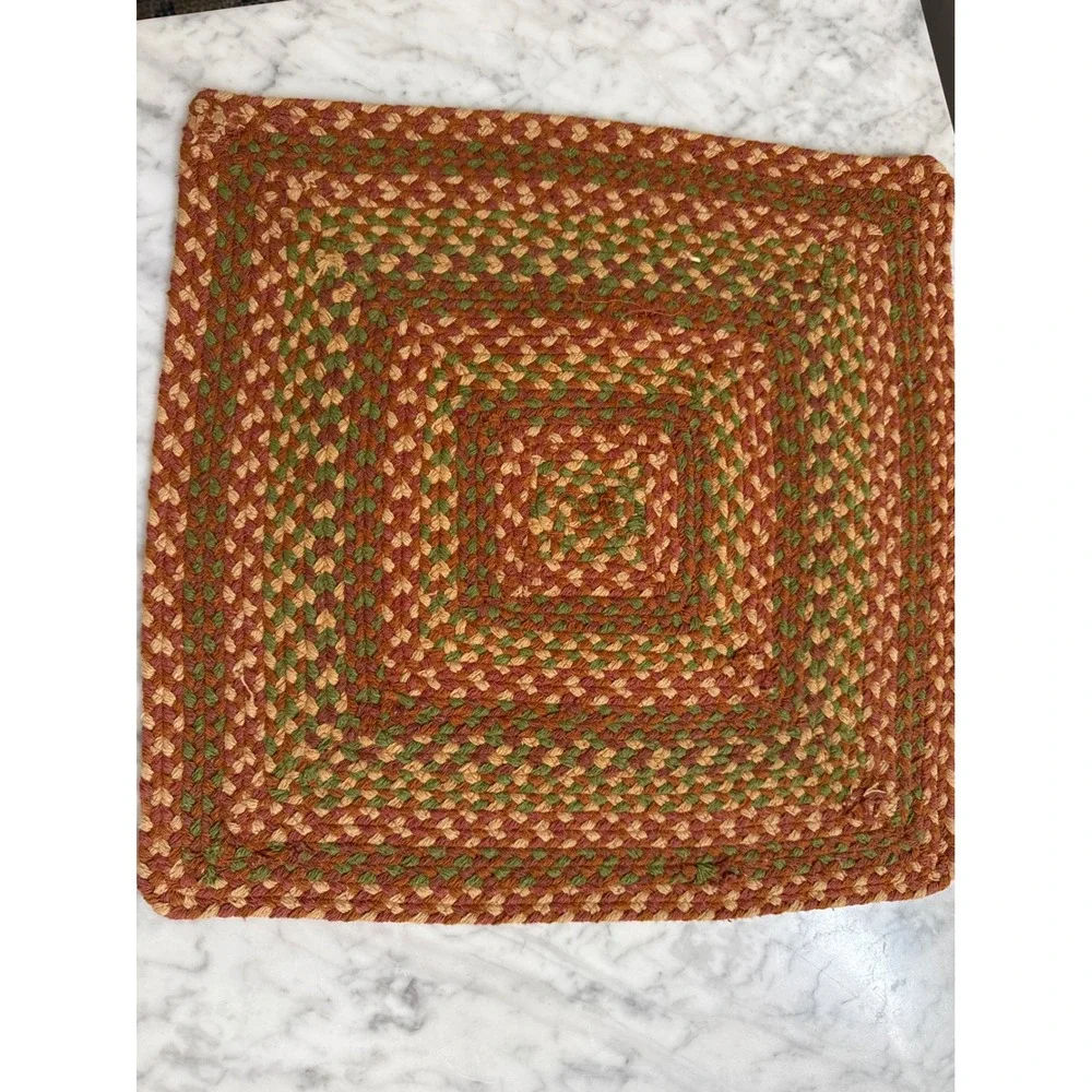 Braided Square Placemats Rust Green Tan Farmhouse Rustic Woven Mats Set of 5